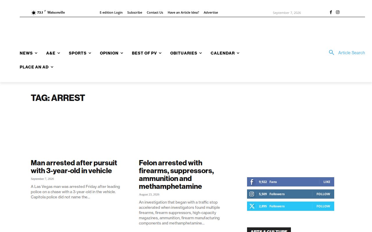 Pajaronian local news arrest coverage in Santa Cruz County